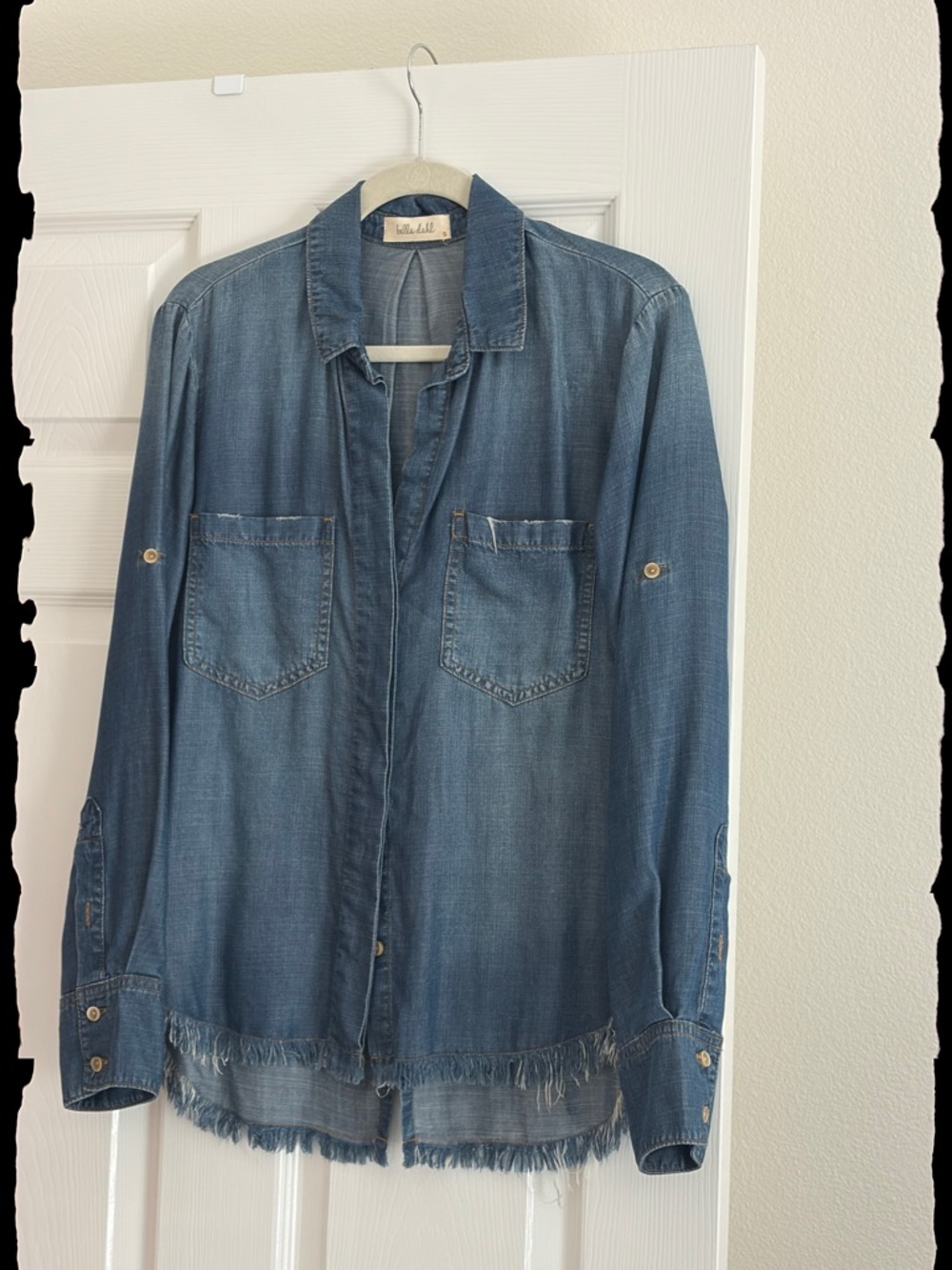 Frayed Hem Denim Shirt - Blue